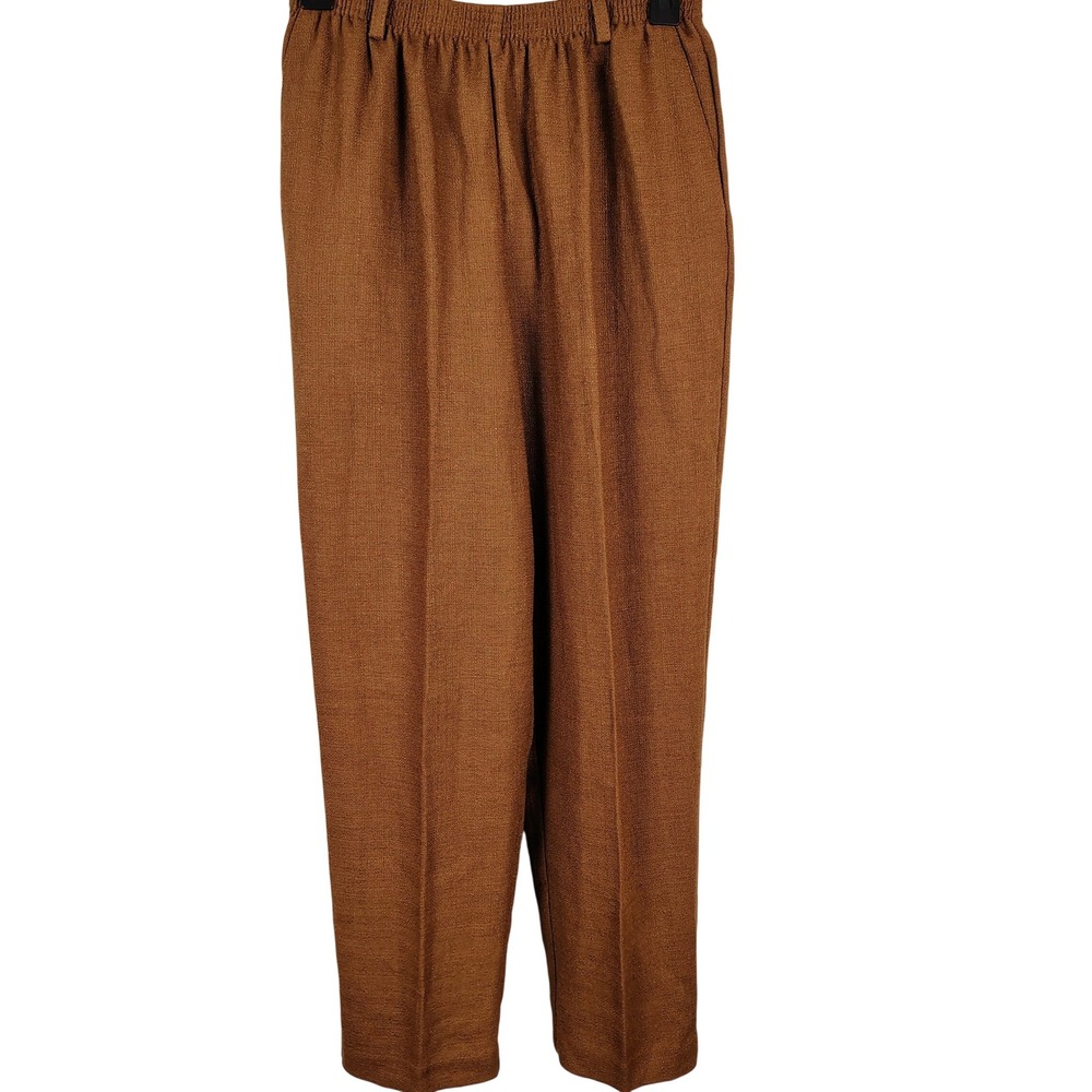 NWT Alfred Dunner Womens SZ 12P Rio Caliente Pants Mocha Linen Blend Grandmacore